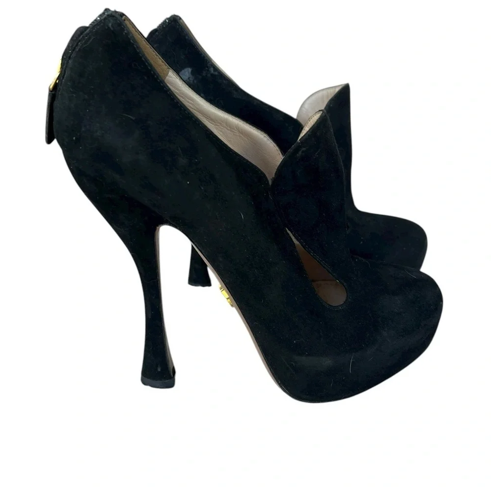 Prada Black Suede Sculpted Heels